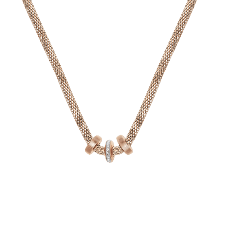 Stalen ketting mesh roseplated met kristal