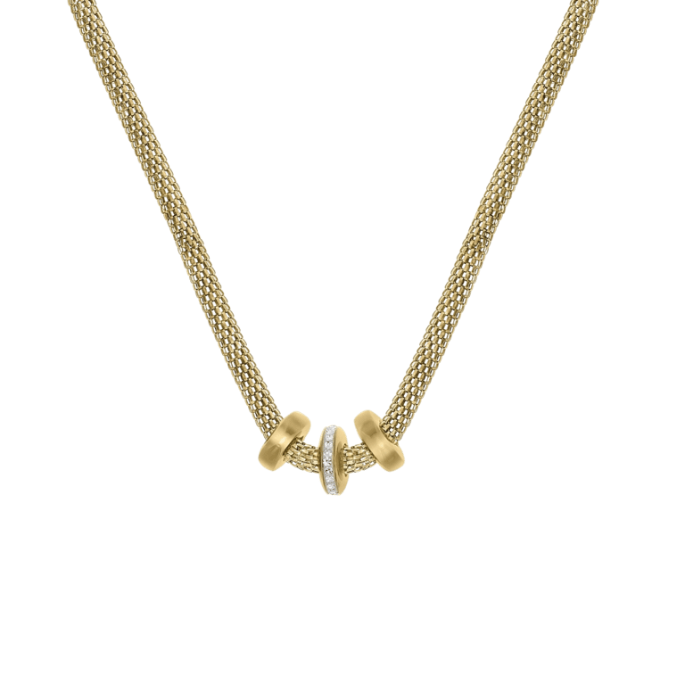 Stalen ketting mesh goldplated met kristal