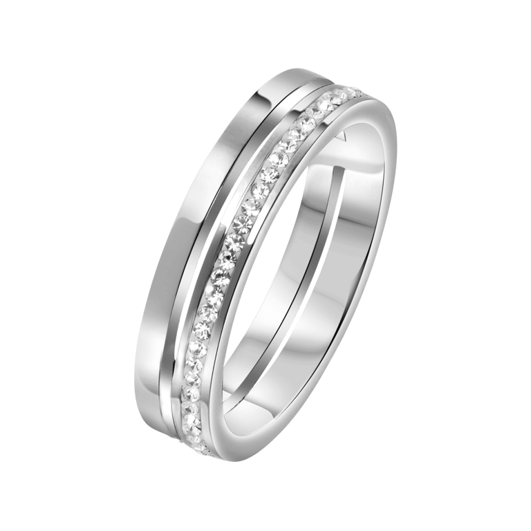 Stainless steel ring 2rij met kristal
