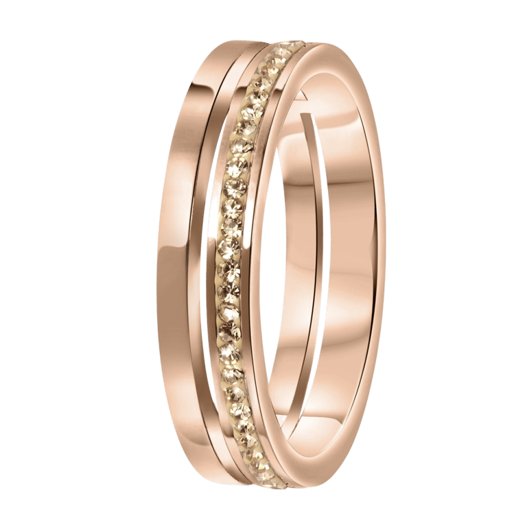 Stainless steel roséplated ring met kristal voor dames
