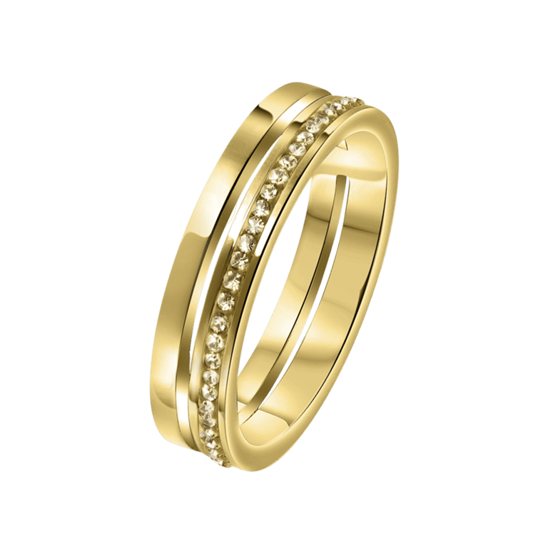 Stainless steel goldplated ring met kristal voor dames