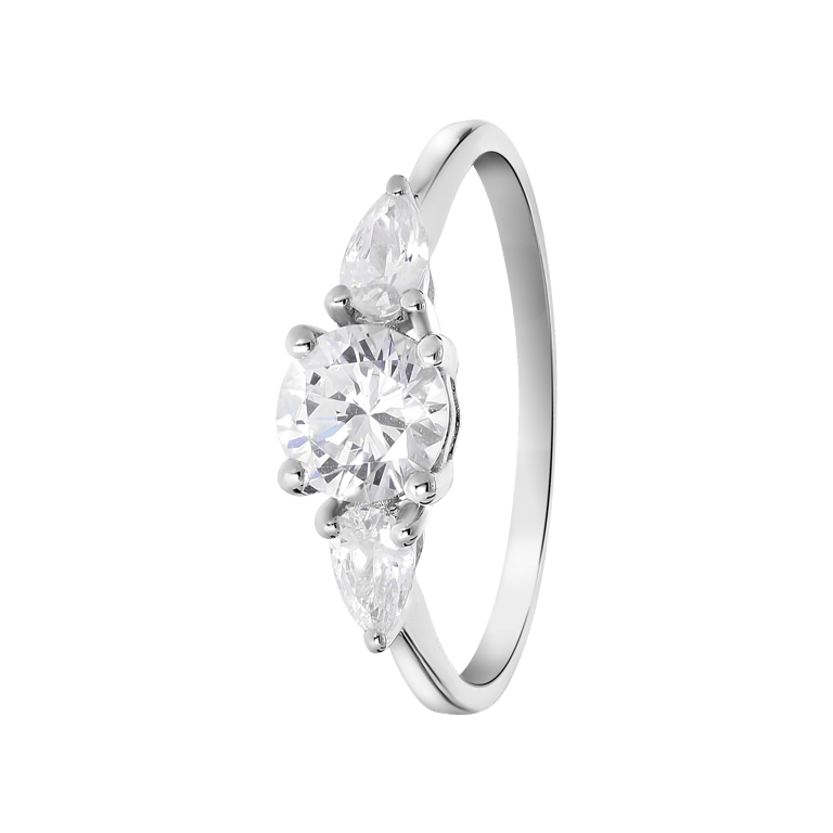 9 karaat witte ring zirkonia rond en druppel