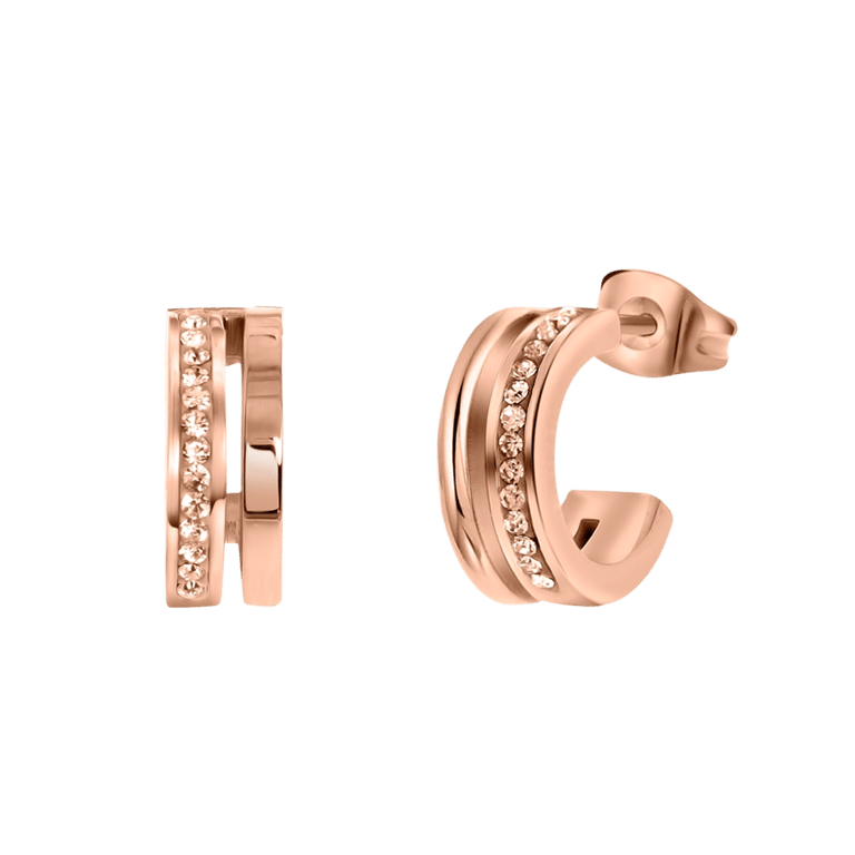 Stalen roséplated oorringen light peach kristal voor dames