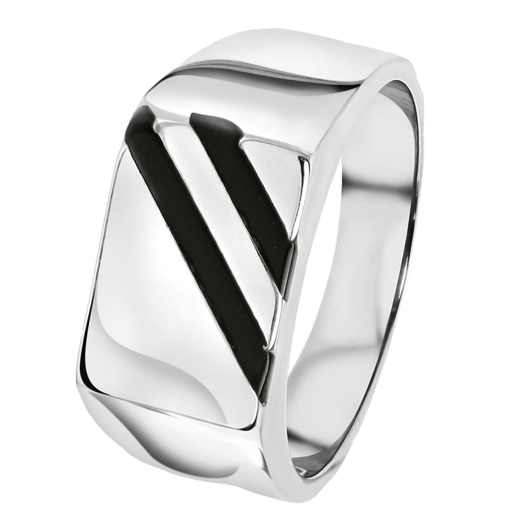 Stainless steel heren zegelring met zwarte accenten