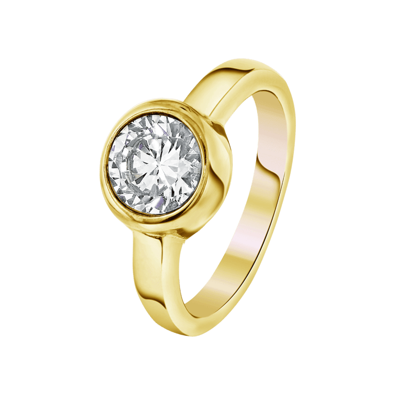 Stalen ring goldplated met witte zirkonia