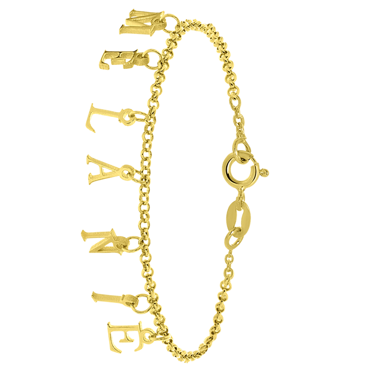 Zilveren naamarmband goldplated bedel letters