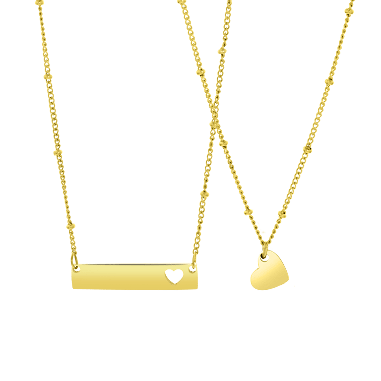 Stalen kettingen gold Moeder/Dochter bar/hart
