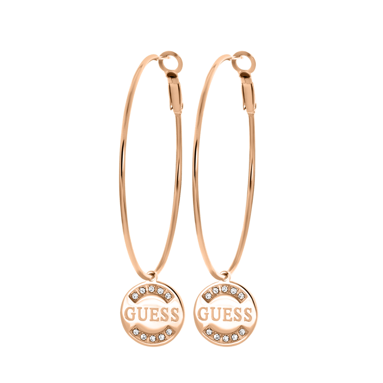 Guess stalen roséplated oorringen met hanger met kristal voor dames