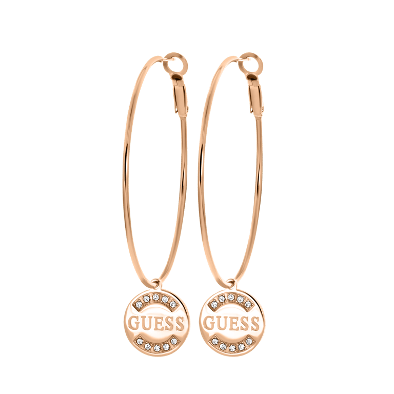 Guess stalen roseplated oorbellen GUESS logo 50mm