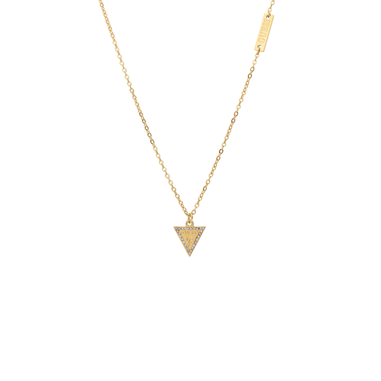 Guess stainless steel goldplated ketting met hanger triangle met kristal voor dames