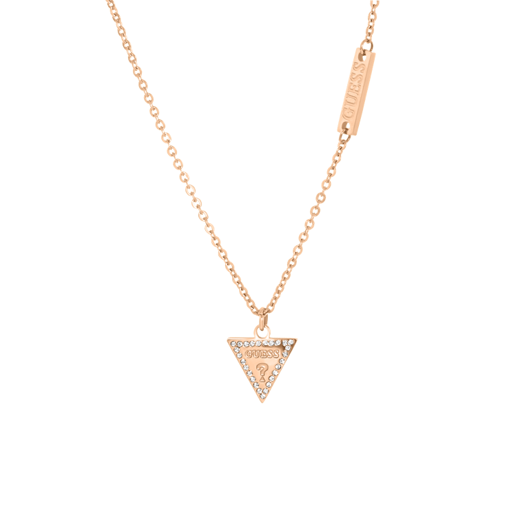 Guess stalen roséplated ketting met hanger triangle met kristal voor dames