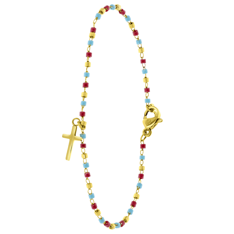 Stainless steel goldplated fantasiearmband met hanger kruis voor dames