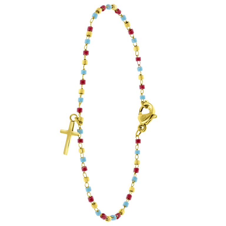 Stalen goldplated fantasiearmband met hanger kruis voor dames