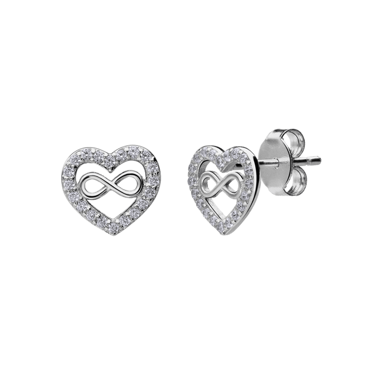 Ohrringe, 925 Silber, Herz mit Infinity-Zeichen und Zirkonia