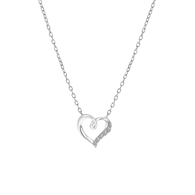 Zilveren ketting met hanger hart met zirkonia