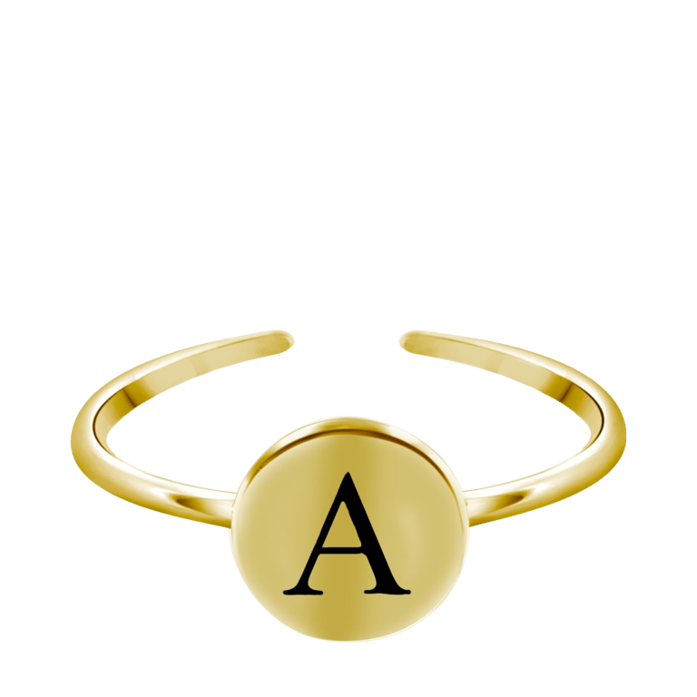 Silberring Alphabet, verstellbar und vergoldet