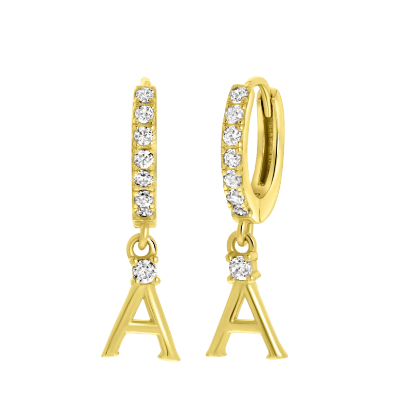 Zilveren goldplated oorringen met letterhanger met zirkonia voor dames