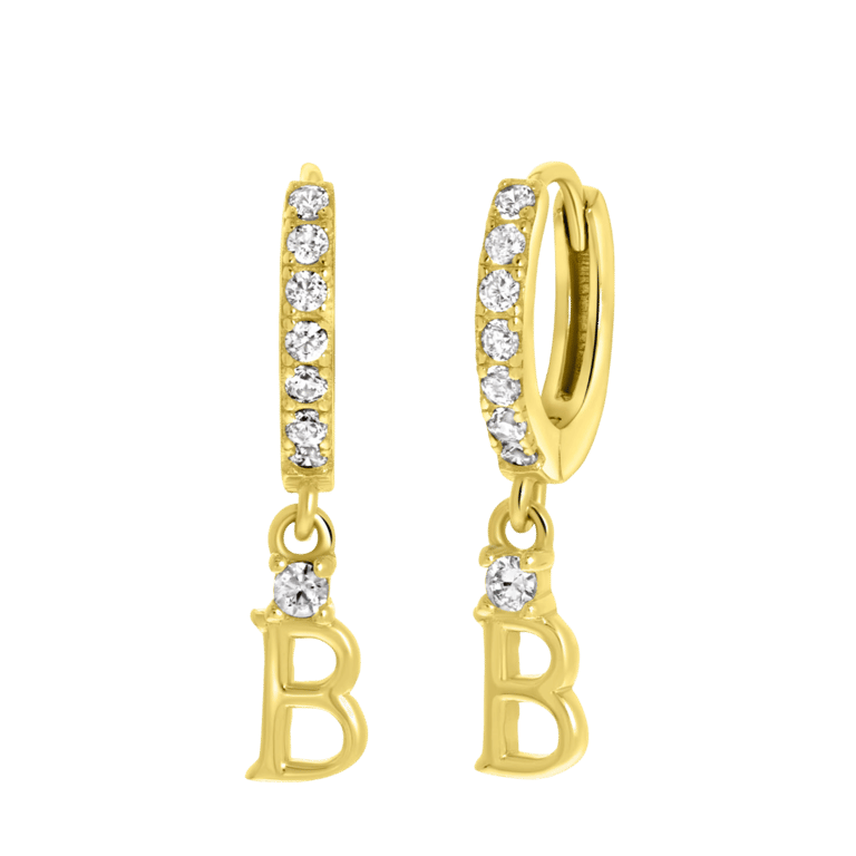 Zilveren goldplated oorringen met letterhanger met zirkonia voor dames