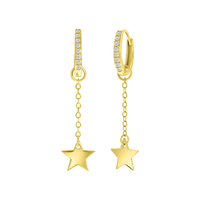 Zilveren goldplated oorringen ster met zirkonia voor dames