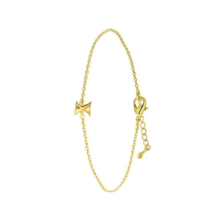 Stalen goldplated fantasiearmband met letterhanger voor dames