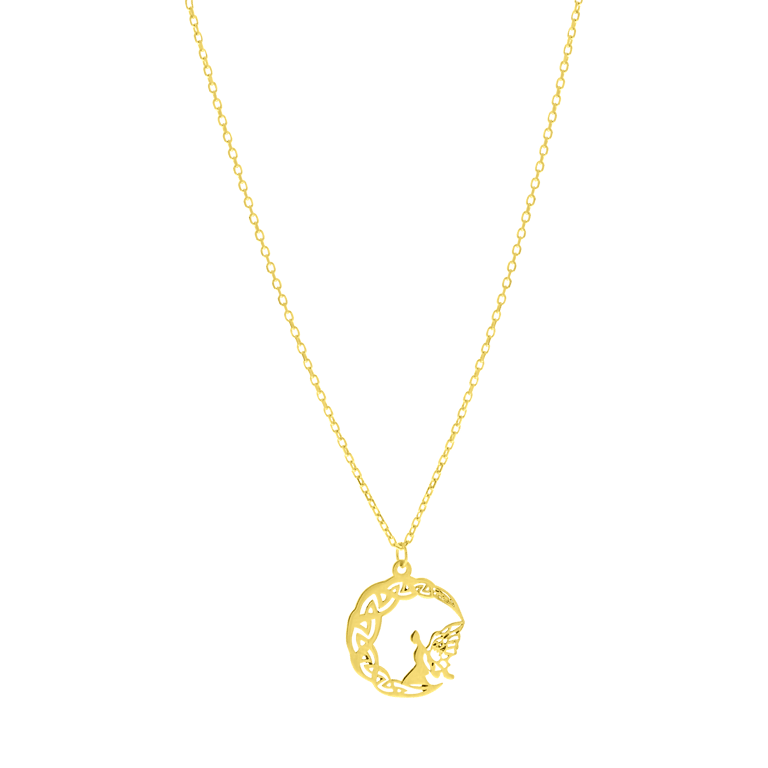 9 Karaat ketting hanger maan met engel