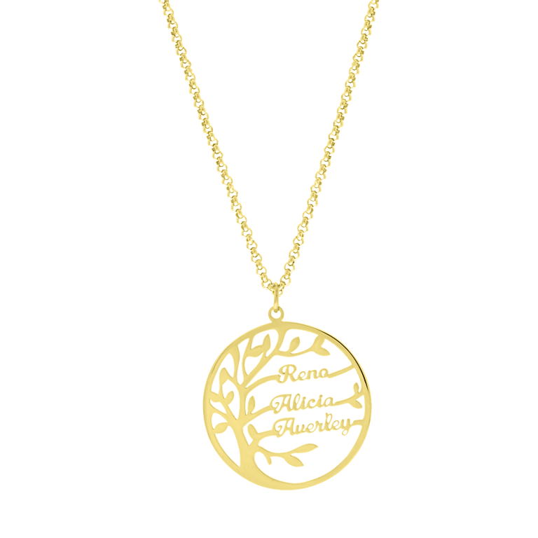 Stalen naamketting gold levensboom 3namen