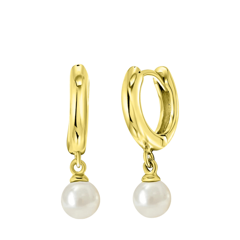 Zilveren goldplated oorringen parel