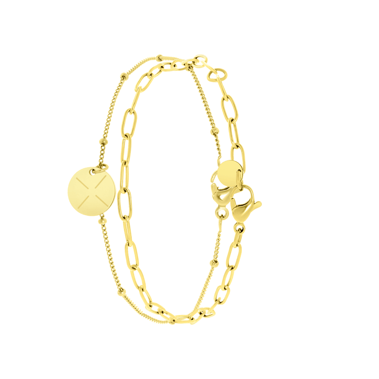 Stalen goldplated armband voor dames met graveer disc
