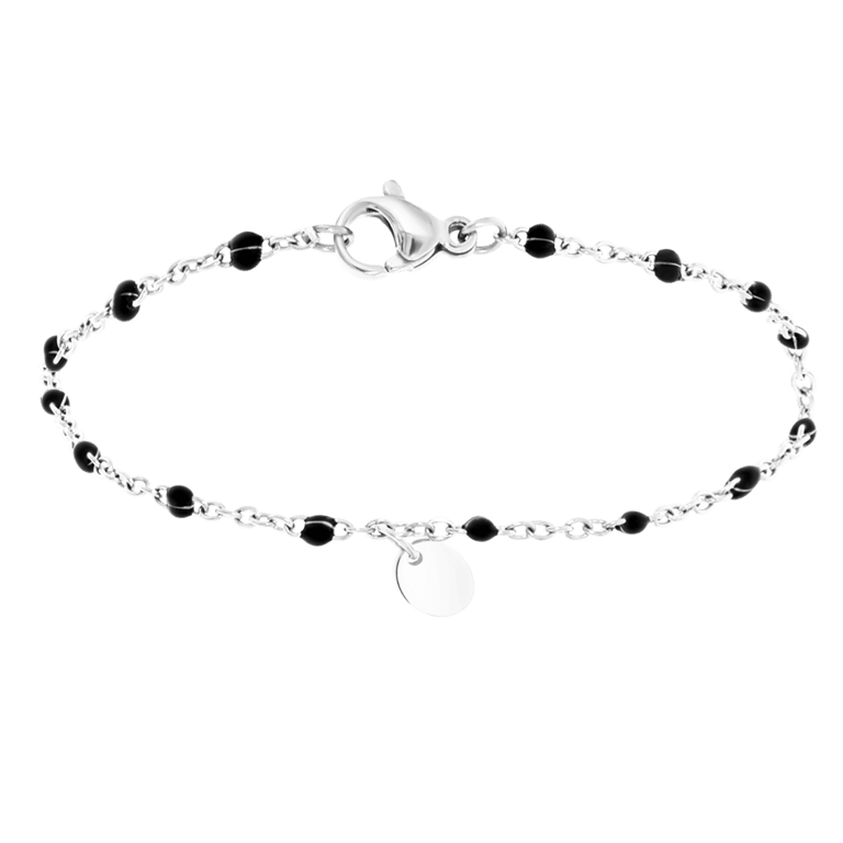 Stalen armband graveer ovaal zwart emaille