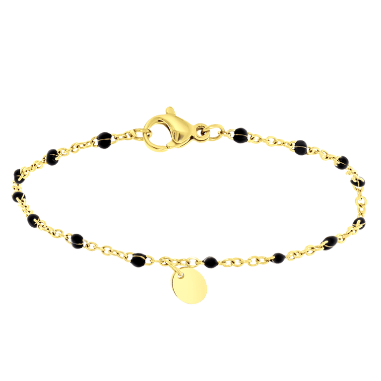 Stalen goldplated kralenarmband met zwart emaille voor dames