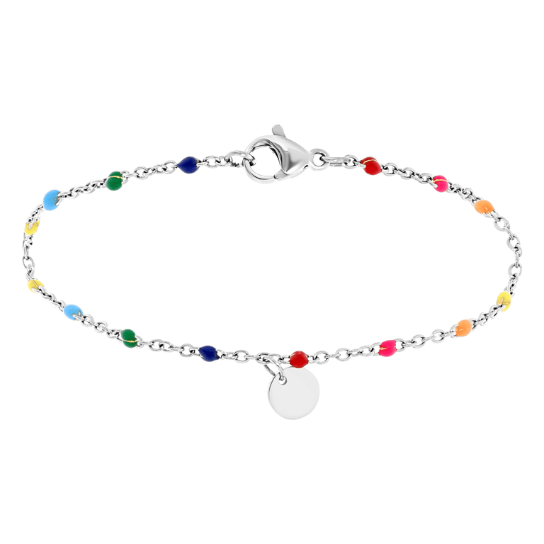 Stalen armband graveer disc regenboog emaille