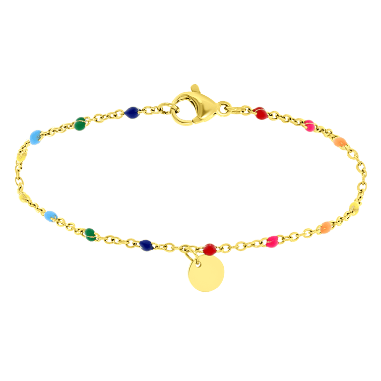 Stalen armband gold graveerdisc regenboog emaille