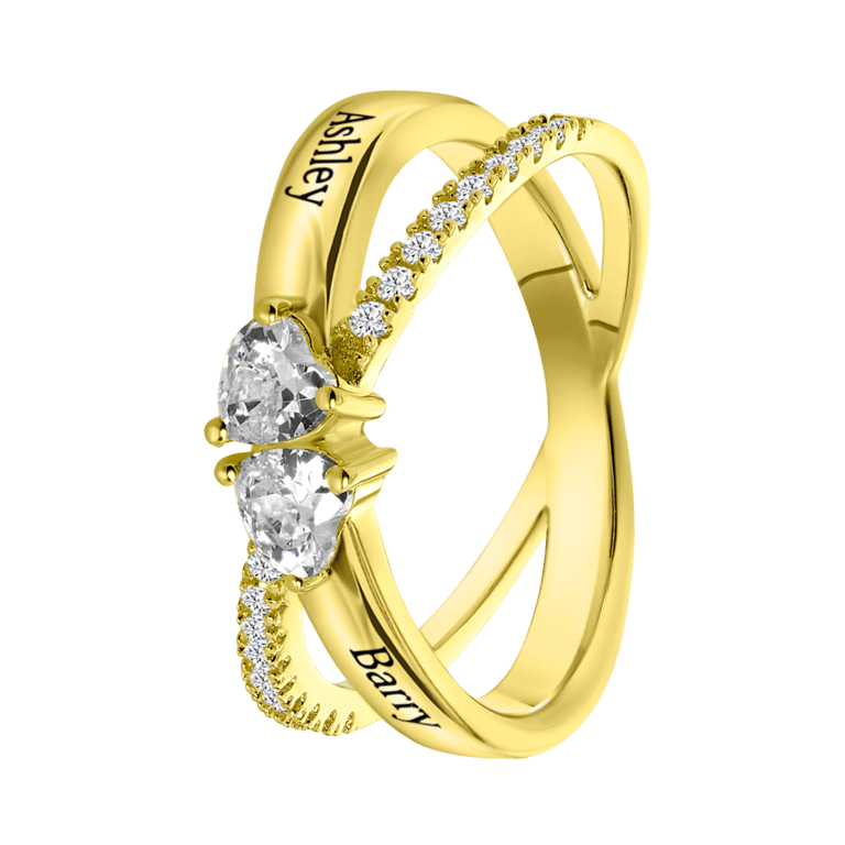 Zilveren goldplated ring hart en zirkonia voor dames