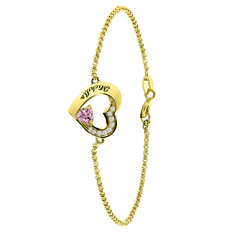 Zilveren goldplated fantasiearmband hart met geboortesteen hart voor dames