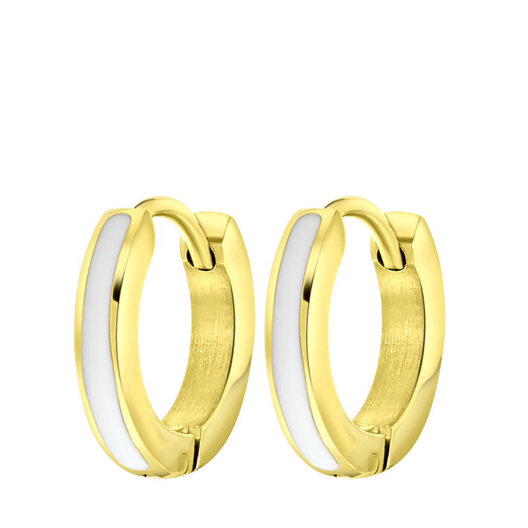 Stainless steel goldplated kinderoorringen met emaille wit