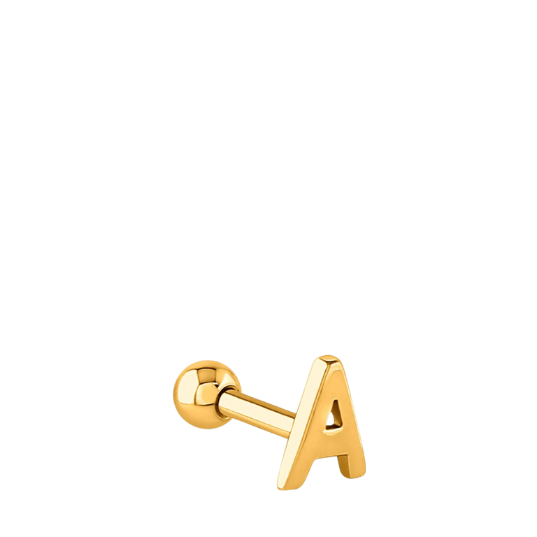Stalen goldplated helixpiercing met letter voor dames