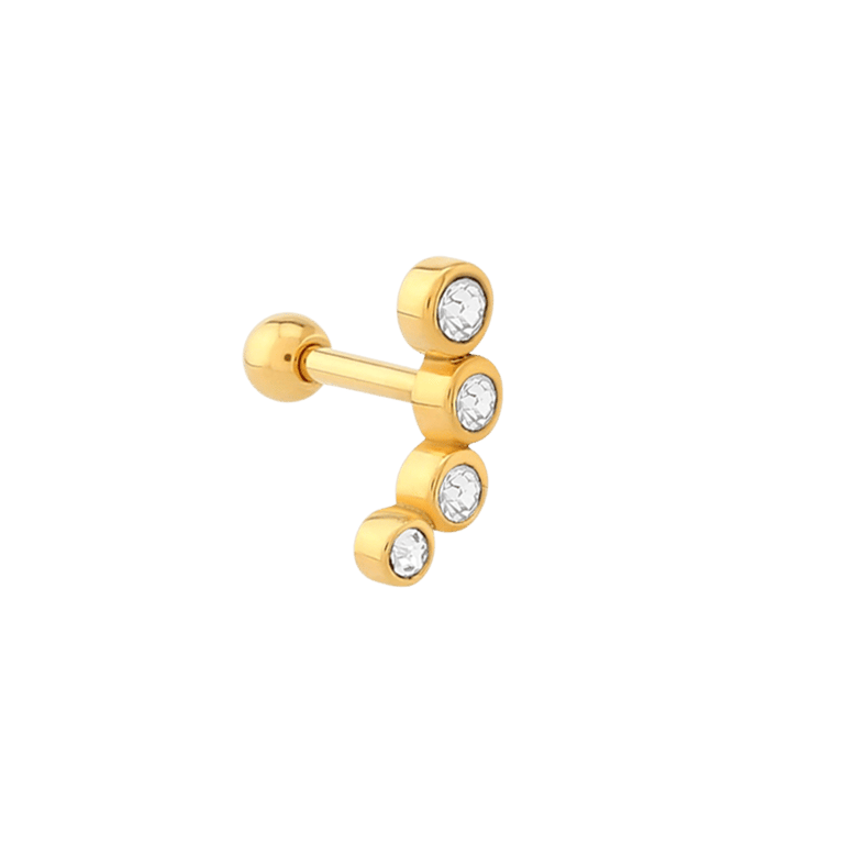 Stainless steel goldplated helixpiercing met kristal voor dames