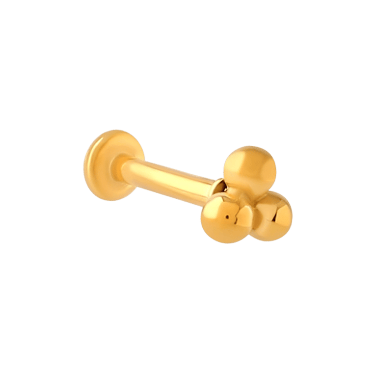 Stainless steel goldplated traguspiercing met 3 bolletjes