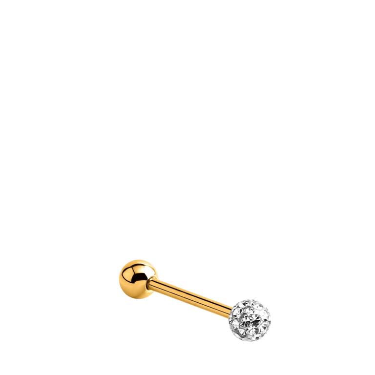 Stainless steel goldplated tongpiercing met kristal