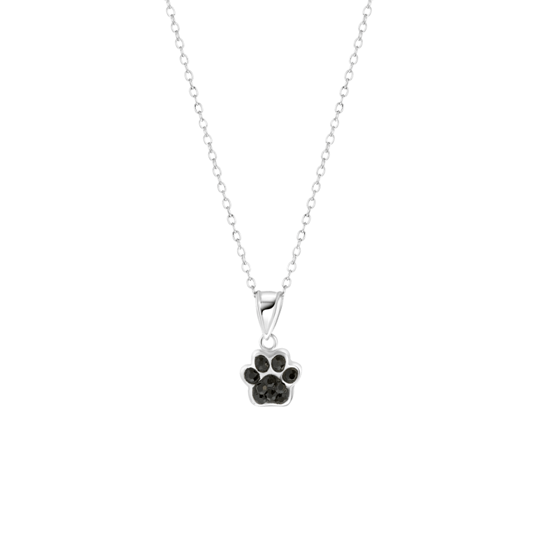 Zilveren kinderketting hanger hondenpoot kristal