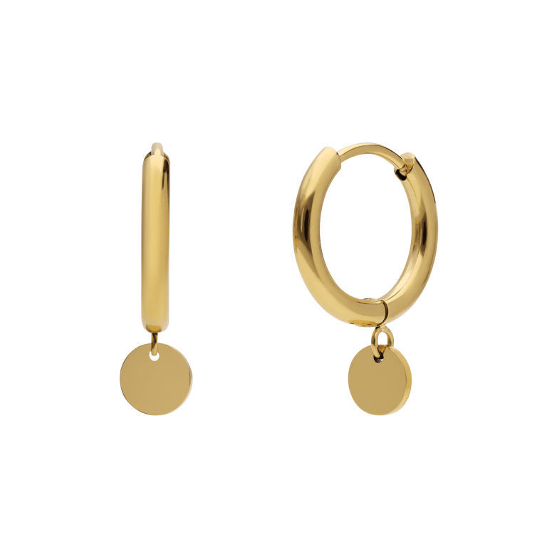Stalen goldplated oorringen met hanger voor dames