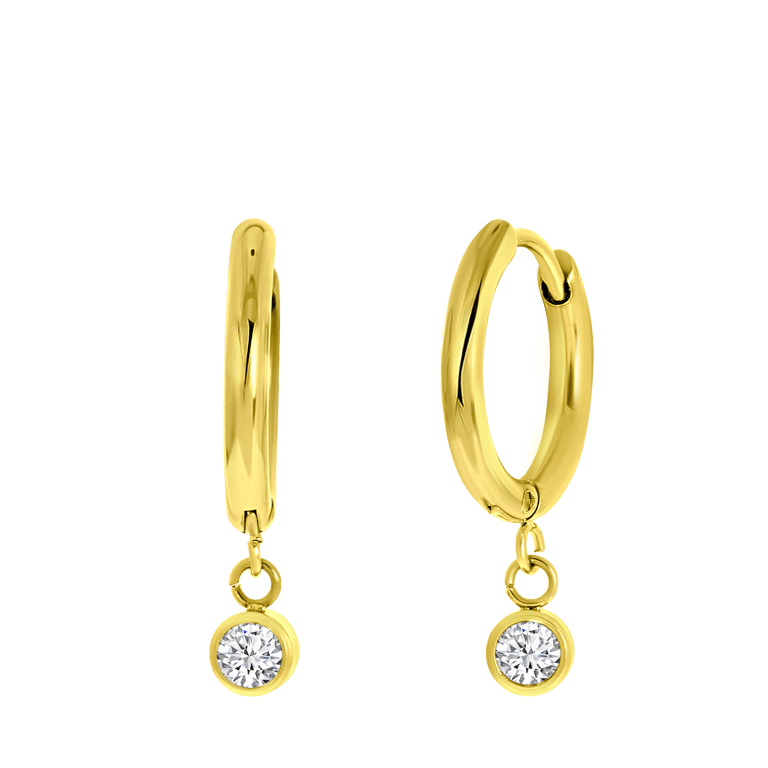 Stalen goldplated oorringen met hanger met zirkonia voor dames