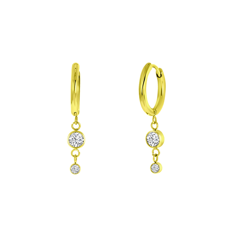 Stalen goldplated oorringen met hanger met zirkonia voor dames