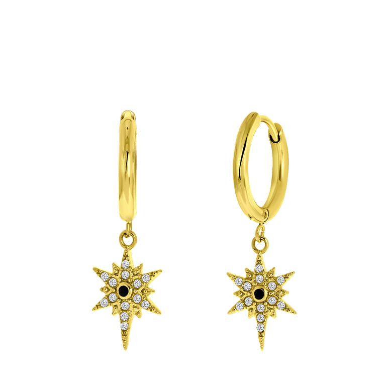 Stalen goldplated oorringen ster met zirkonia voor dames