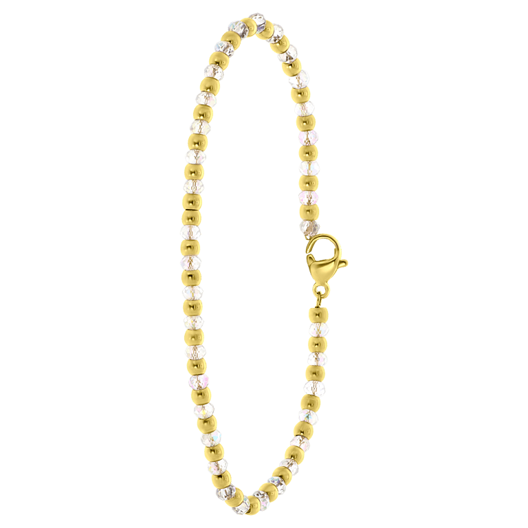 Gerecycleerd stalen goldplated armband met witte kralen