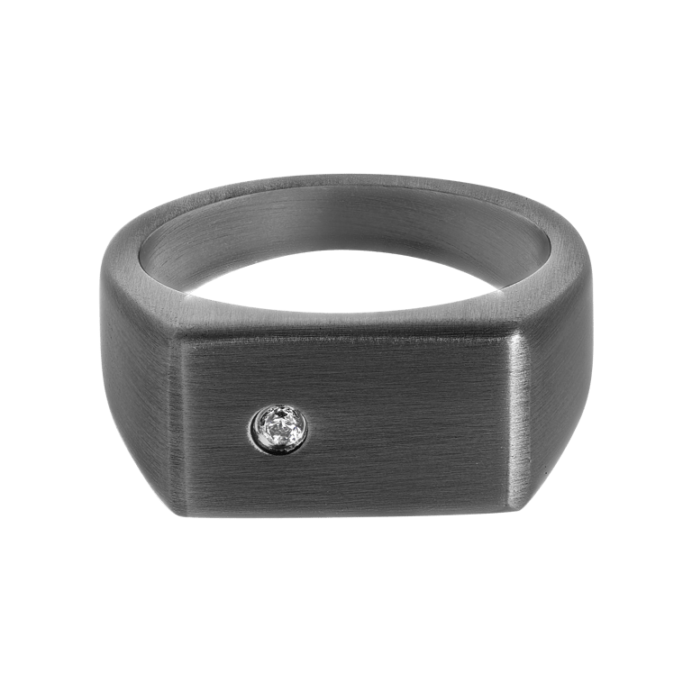 Gerecycled stainless steel heren zegelring met zirkonia