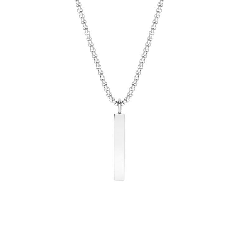 Gerecycled stainless steel herenketting met smalle hanger plaat