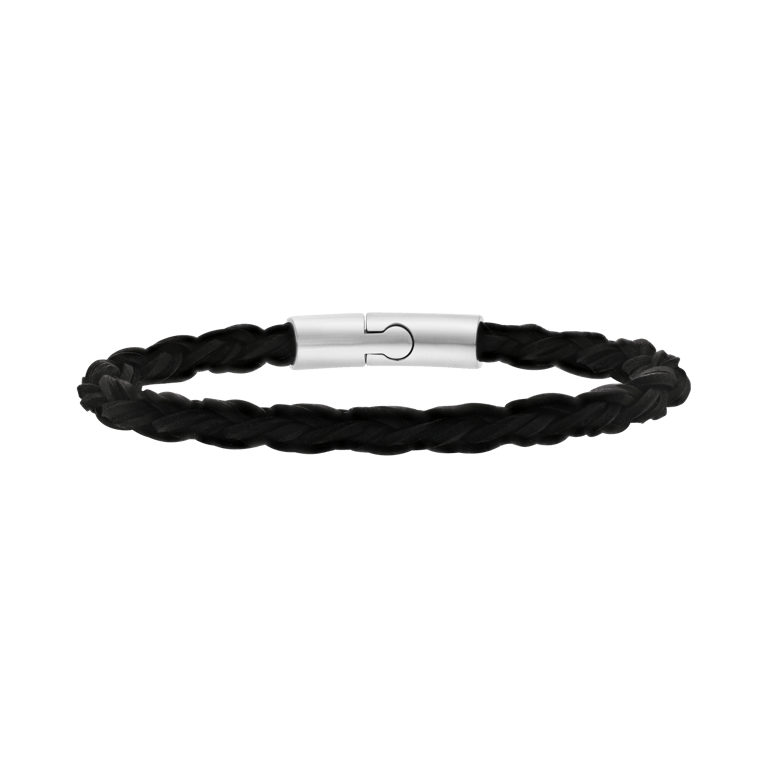 Stalen herenarmband rond leer zwart 6mm