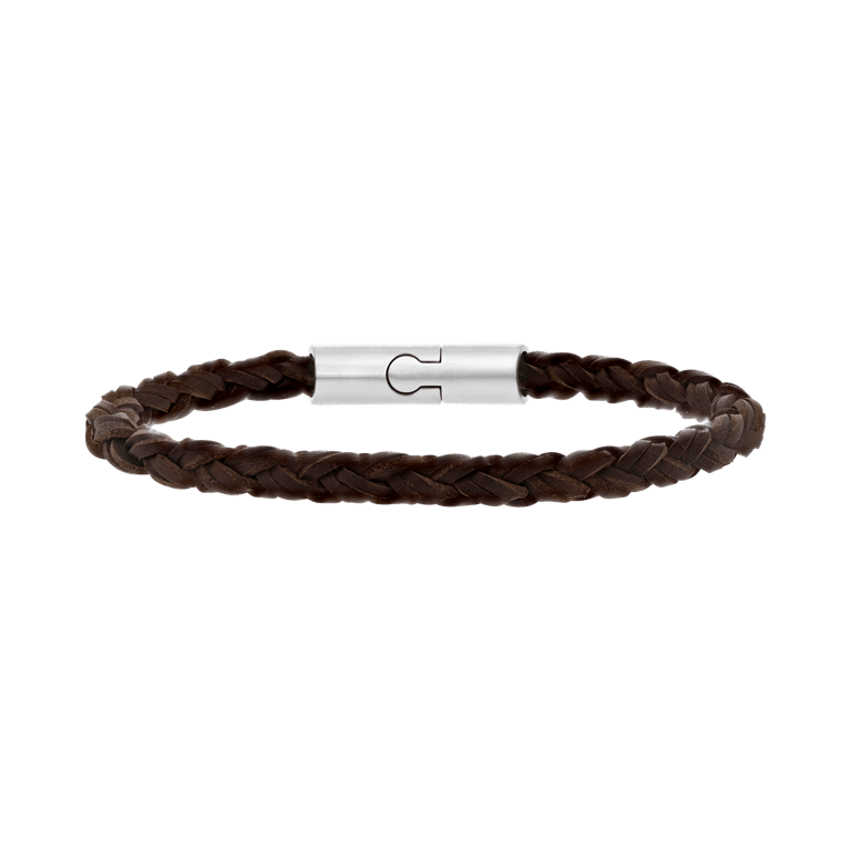 Stalen herenarmband rond leer donker bruin 6mm