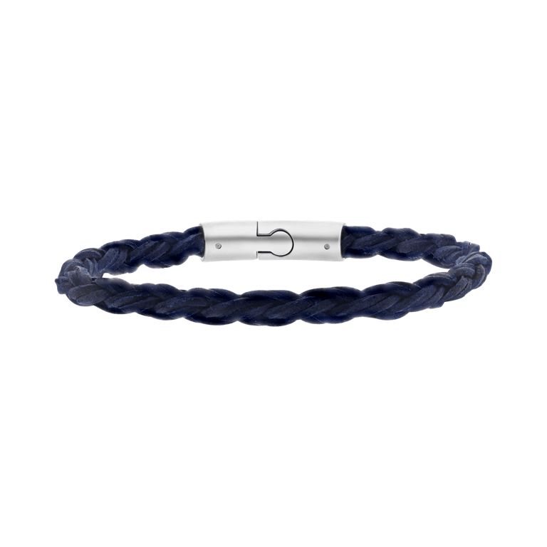 Stalen herenarmband rond leer donker blauw 6mm